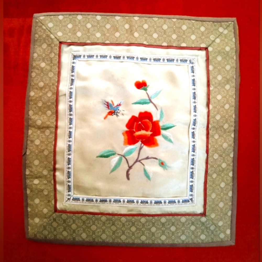 Vintage Silk Hand Embroidered Square